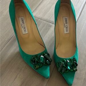 Jimmy Choo Emerald Green Suede Jeweled Pointed-Toe Pumps